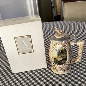 Avon Wolf Motif Beer Stein - Cream and Brown